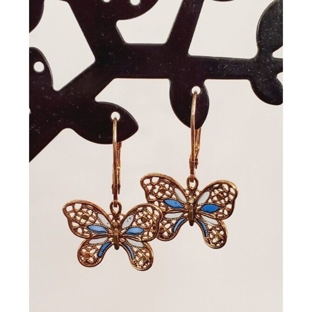 925 ITALY Sterling Silver Butterfly Dangle Earrings